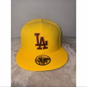 New Era Los Angeles Dodgers Fitted Hat Canary Yellow Orange Size 8